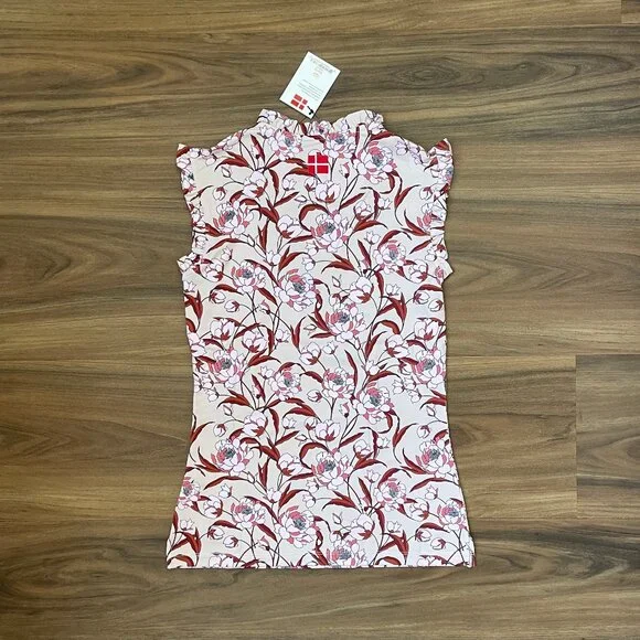 Kastel Denmark Women's Ruffle Tank - Beige Peonies 1/4 Zip - XS - Picture 4 of 4